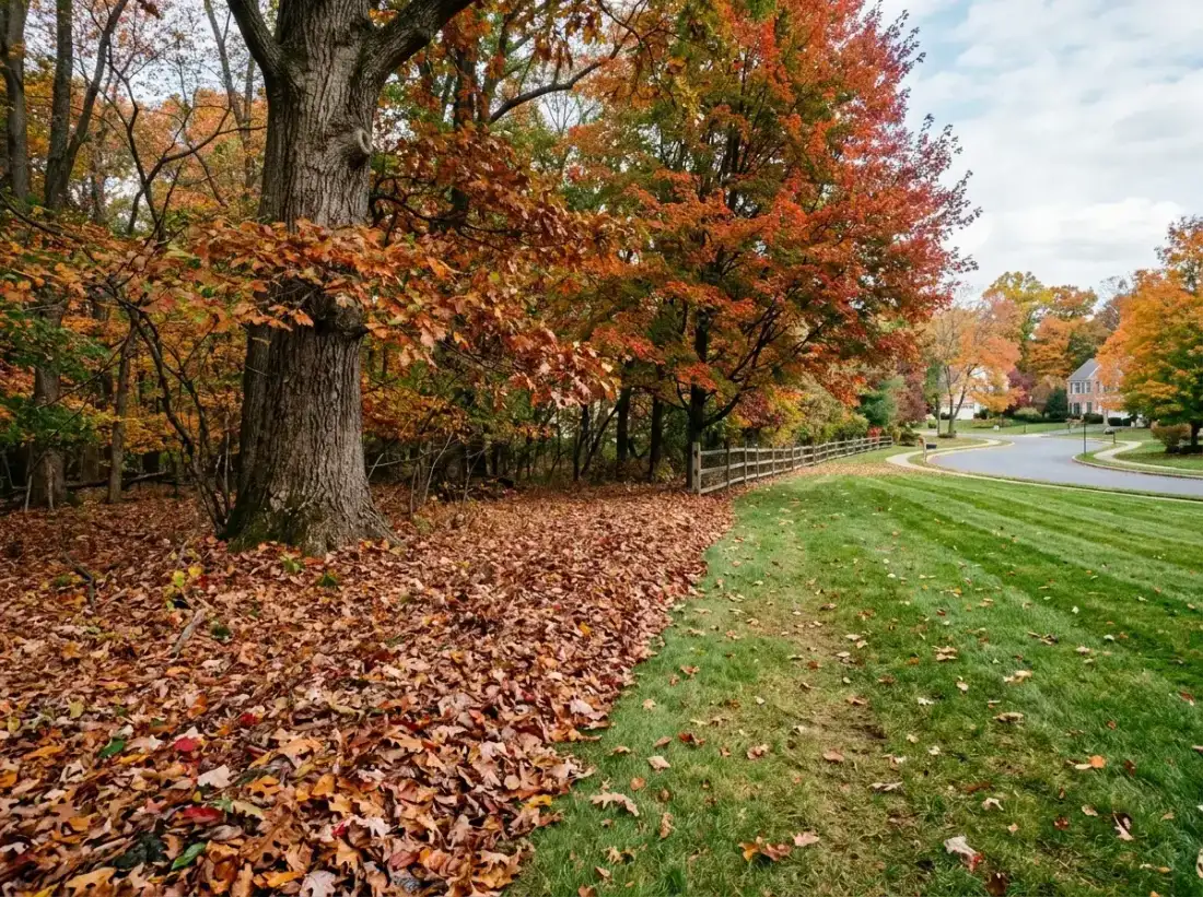 Mature trees and leaf litter along a Ardmore property line