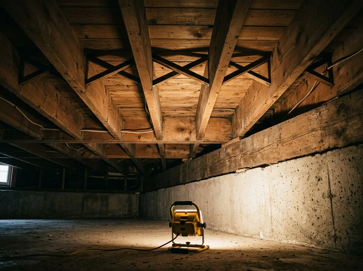 Basement joists and wooden sill plate