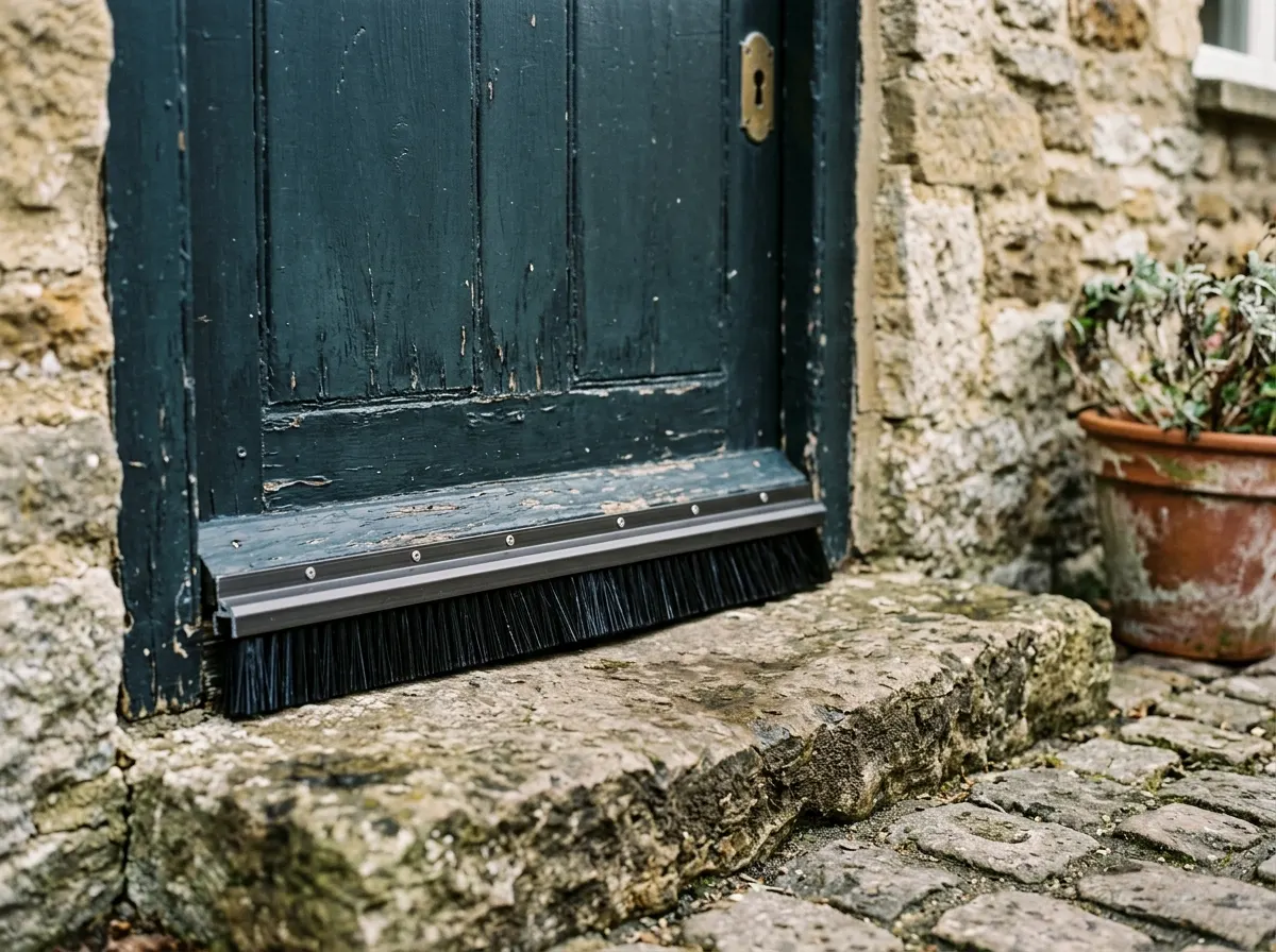 A door sweep fitted to the bottom of an exterior door